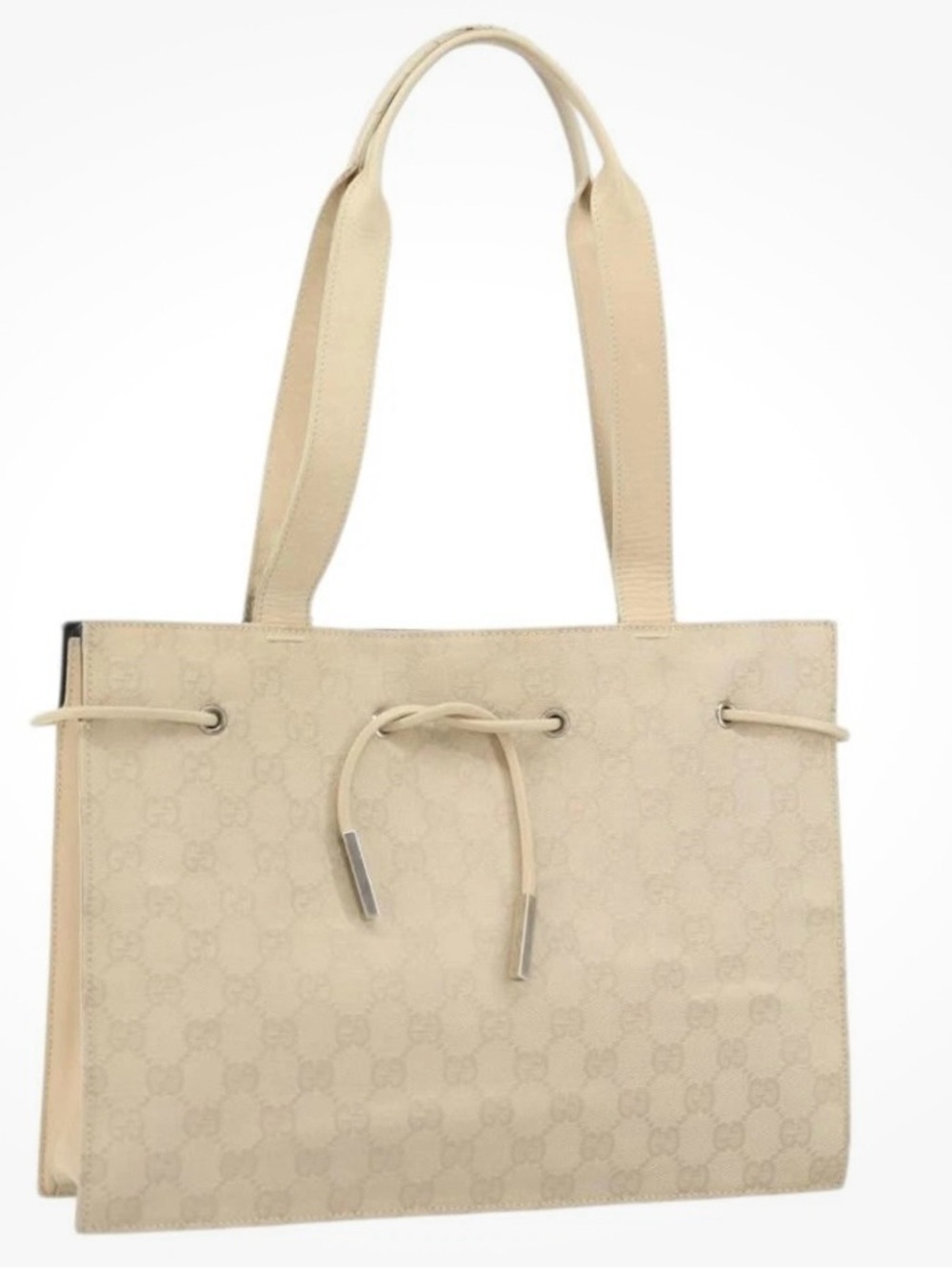 Vintage Gucci GG Canvas Beige & Silver Tote Shoulder Bag - Picture 2 of 8